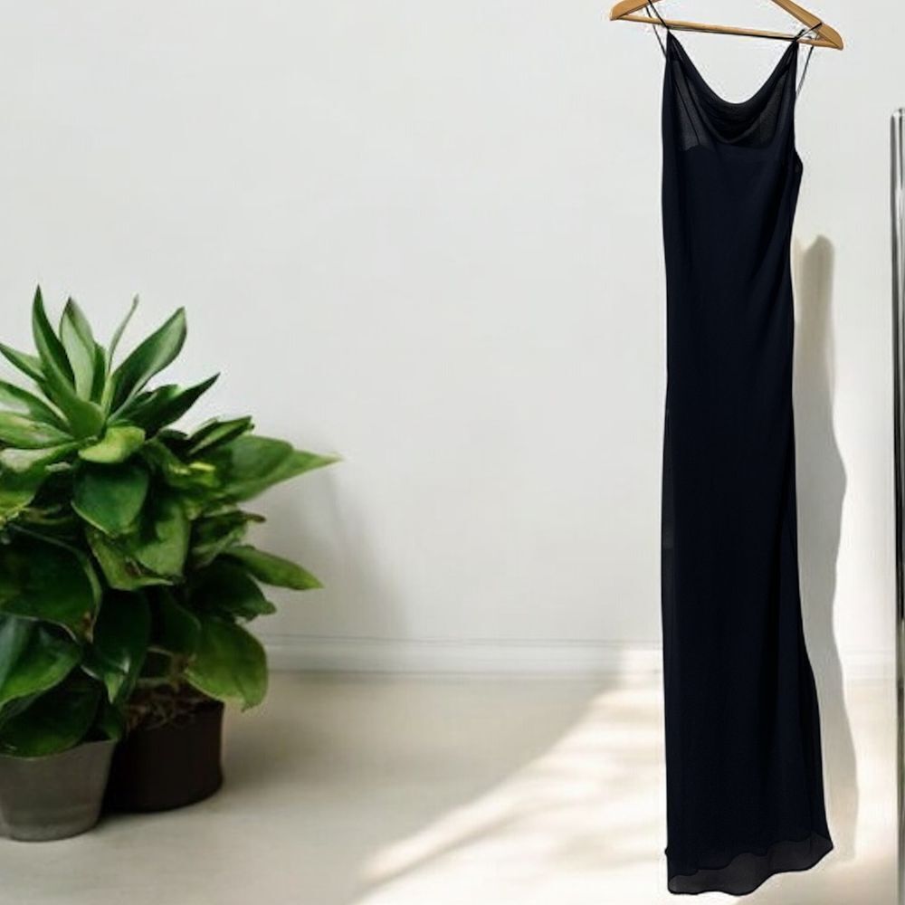 MISHA Navy Blue Elegant Maxi Slip Dress Evening Formal Cocktail Party Size S